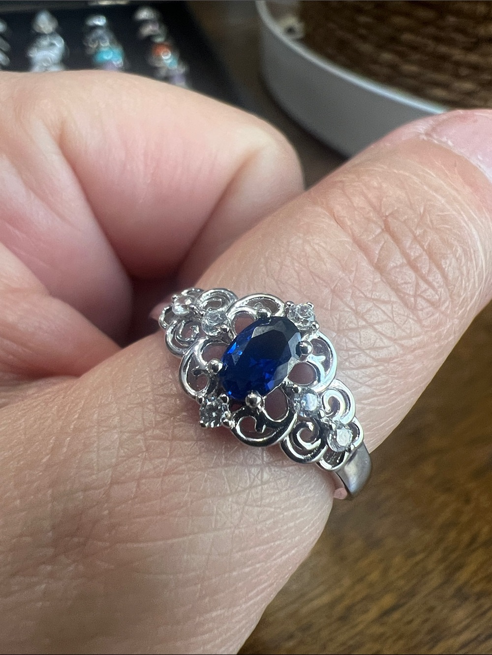 Sterling Silver Blue Sapphire-Style Filigree Ring Size 9 - Picture 4 of 6